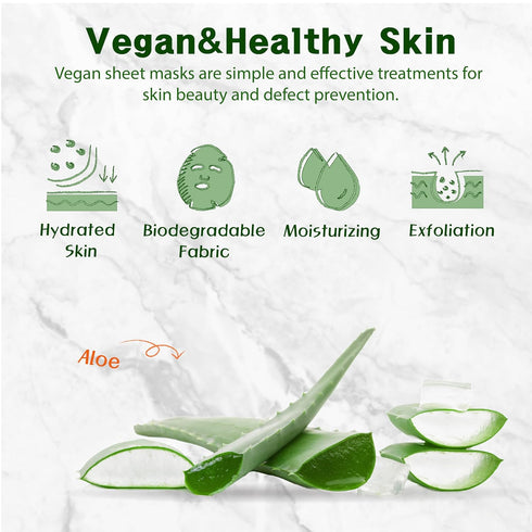 Purederm Vegan Aloe Sheet Masks (12 Packs) – Facial Sheet Mask for Soothing & Hydrating Treatment...