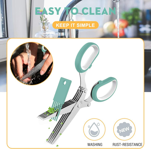 Updated 2025 Herb Scissors Set - Cool Kitchen Gadgets for Cutting Fresh Garden Herbs - Herb Cutter Shears with 5 Blades and Cover, Sharp and Anti-...