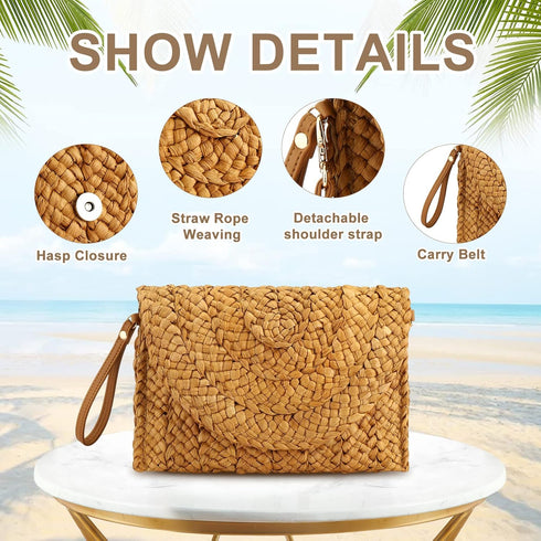 Women's Straw Shoulder Bag Straw Clutch Purse Summer Beach Bags Crossbody Wallet Woven Handbags...