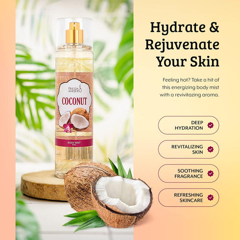 Luxurious Coconut Body Mist Fine Fragrance, Women's Warm & Cozy Luxury Scented Gifts & Presents, 8oz Fine Mist Spray Bottle (Coconut)...