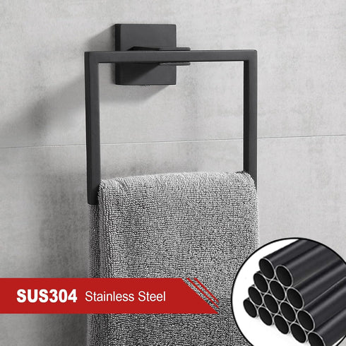 Bathroom Black Towel Ring SUS 304 Stainless Steel Square Towel Bar?Towel Rack Matte Black Towel Holder Modern Towel Hanger for Bathroom Lavatory K...