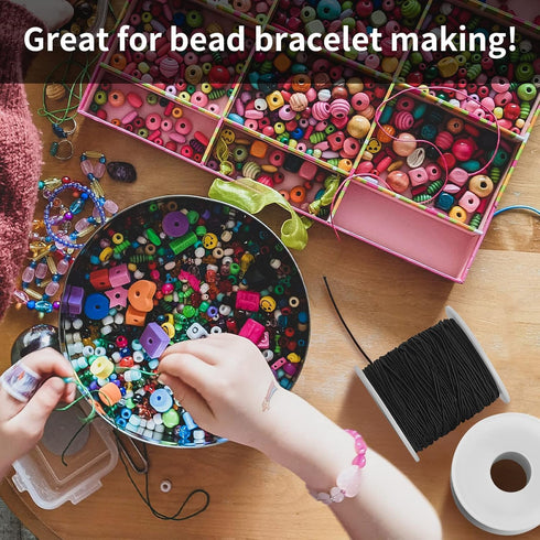 Elastic String for Bracelets Making - Cuttte 2 Rolls 1.2MM Black Elastic Cord Total 109 Yards, Sturdy Stretchy Bracelet String Elastic String for ...