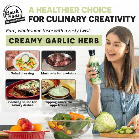 Creamy Garlic Herb Vinaigrette Dressing, Keto-Friendly Creamy Garlic Salad Dressing, Non-GMO & Low Sodium Salad Dressing by Brick House, 12 Oz...