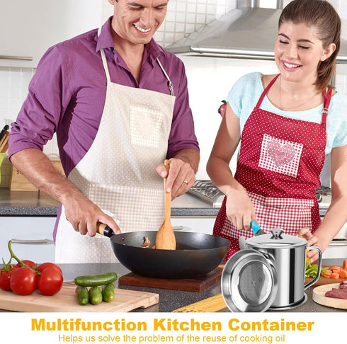 Bacon Grease Container,Kitchen Oil Container Can with Strainer and Anti-slip coaster tray for Store Meat Frying Oil and Cooking Grease Storage...