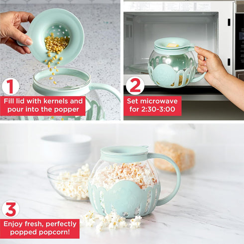 Ecolution Patented Micro-Pop Microwave Popcorn Popper with Temperature Safe Glass, 3-in-1 Lid Measures Kernels and Melts Butter, Made Without BPA,...