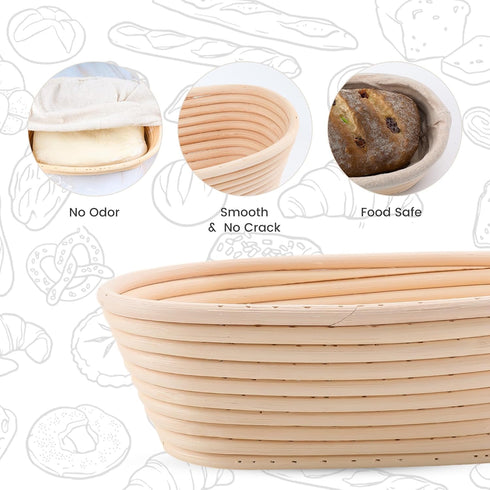 Bread Proofing Baskets Set of 2 10 inch Oval Shaped Dough Proofing Bowls w/Liners Perfect for Professional & Home Sourdough Bread Baking...