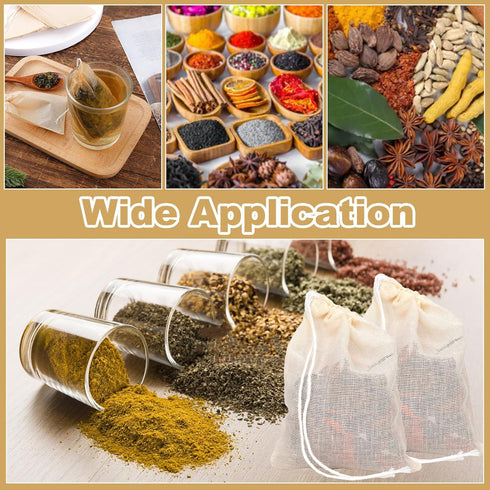 24pcs Spice Bags for Cooking, 3.86x3.15 Inch Drawstring Pho Soup Muslin Empty Tea Bags Straining Reusable Filter Cheesecloth Sachet for Spices Loo...