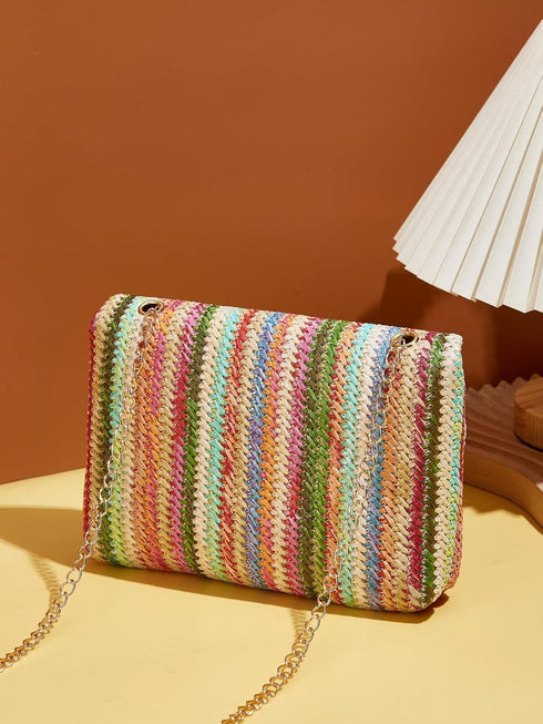 QWINEE Stripe Pattern Bag Crossbody Bag Shoulder Bag Square Bag Shopping Work Handbags Ladies Shoulder Totes Bag...