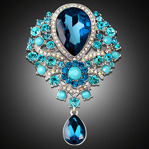 Wedding Bridal Big Crystal Rhinestone Bouquet Brooch Pin for Women (light blue)...