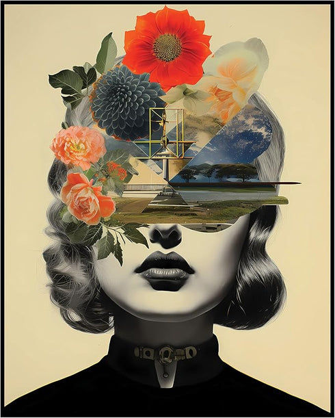 Posterizer 1 pcs-flowers and nature-vintage woman collage-Abstract & Modern Art-Retro Art-Gift for Women, Fashionistas, Designer Fashion Fans- UNF...