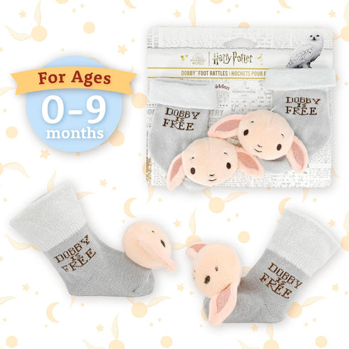 Kids Preferred Harry Potter Dobby Baby Infant Rattle Socks with Dobby Plush Rattle and Dobby Is Free - Soft Baby Sock Feet Rattles Encourage Leani...