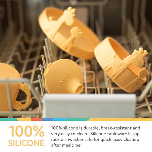 Nuby Animal Friends Silicone and Stainless Steel Fork and Spoon Set - 12+ Months - Yellow Giraffe...