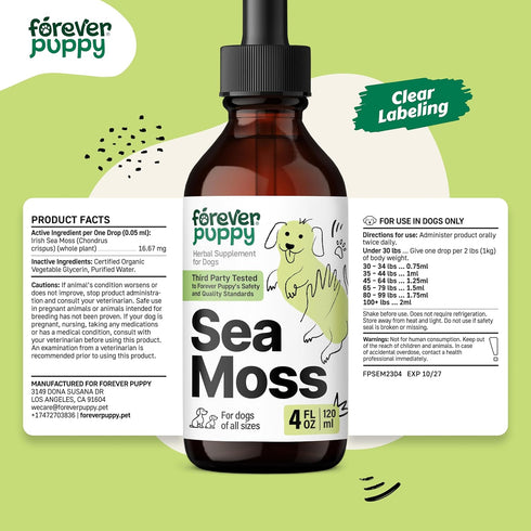 Irish Sea Moss Drops for Dogs - Thyroid & Energy Support for All Breeds & Sizes - Dog Food Supplements with Liquid Seamoss Extract - Natural Vitam...