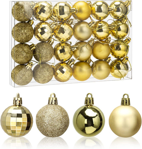 Aitsite 24ct Christmas Tree Ornaments Set 1.57 inches Mini Shatterproof Holiday Ornaments Balls for Christmas Decorations (Gold)...