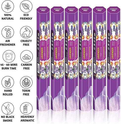 Lavender Incense Sticks Pack of 120 – Natural Aromatherapy for Relaxation, Meditation & Air Purifying – Chakra Premium Hand-Rolled Incense – Gift ...