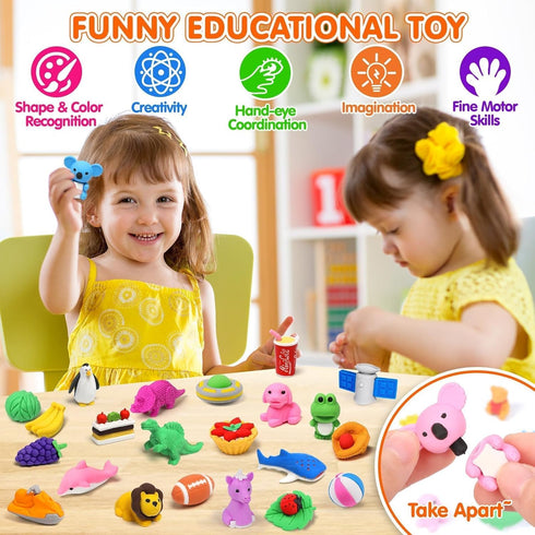 40 Pcs Animal Erasers Desk Pet for Kids 3D Puzzle Pencil Eraser Treasure Box Toy for Classroom School Prize Kids Party Favors Back to School Suppl...