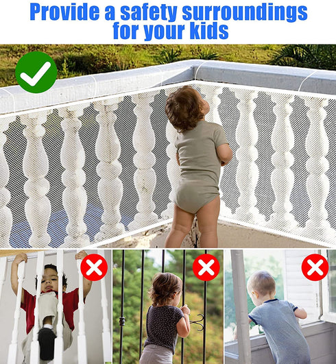 JIFTOK Baby Gate for Stairs, Banister Guard for Kids, Pets, Toys, 10ft L x 2.66 ft H, Mesh Netting Safety Net for Balcony Rail Stair, Stairway Net...