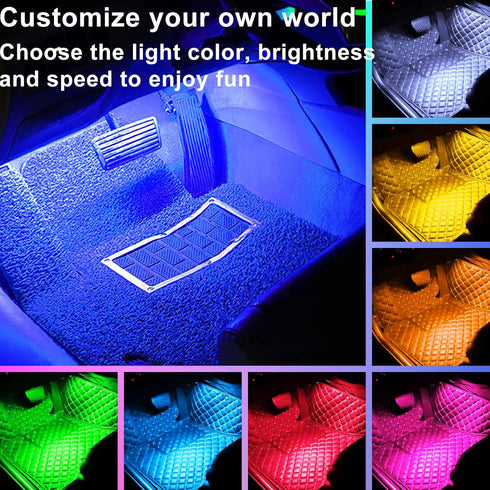 Car LED Strip Light Interior, Sound Active 4 Lines 48 LEDs Multicolor Music Sync Interior Car Lights Under Dash Waterproof led Lights for car, Wir...