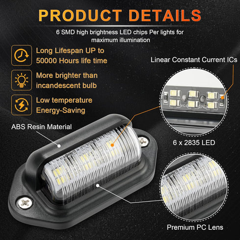 LivTee Waterproof 12V License Plate LED Light, for RV Camper Truck SUV Trailer Van, Step Courtesy & Cargo Lights, Xenon White (2PCS)...