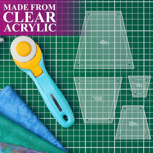 Quilting Acrylic Template Set | Precision Tools for Quilting Enthusiasts | Tumbler Blocks Design | includes Sizes 4", 3", 2", 1" | 1/8 Clear Acryl...