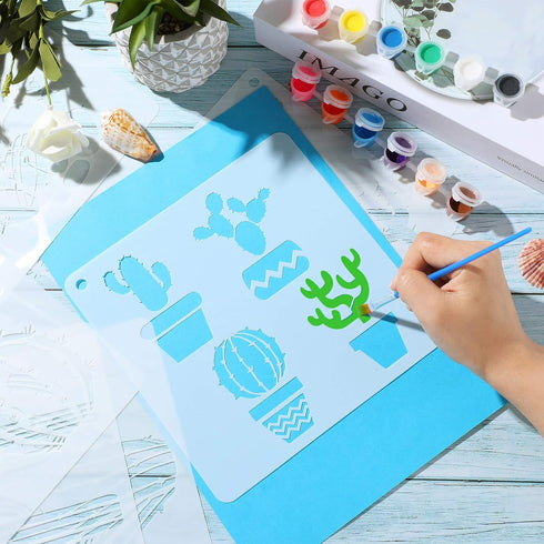 Zonon 12 Pcs Cactus Stencil for Crafts Reusable 8 Inch Summer Cacti Stencil Painting on Wood, Tropical Succulent DIY Art Template for Canvas Noteb...