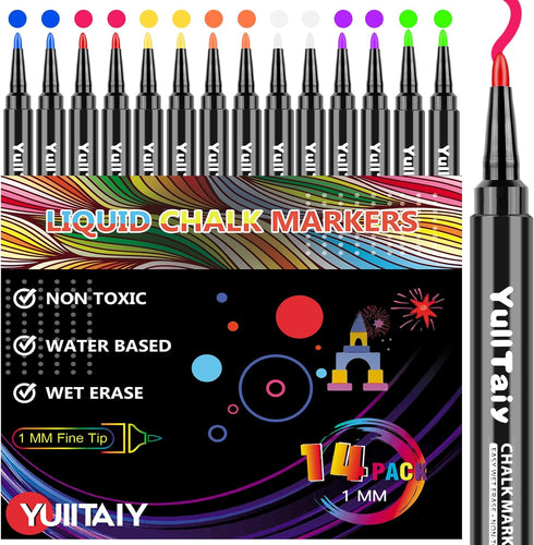 Chalk Markers for Blackboard - Chalkboard Markers, Fine Tip Wet Erase Markers, Liquid Chlak Pens for Chalk board, First & Last Day of School Board...