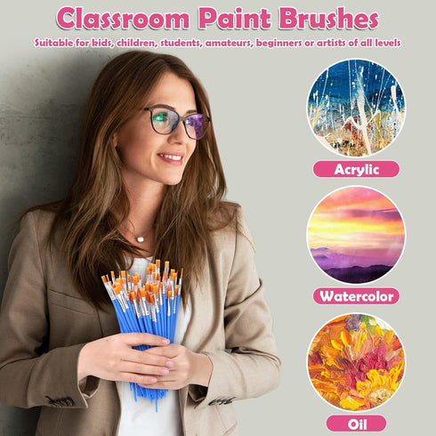 126 Pcs Small Paint Brushes Bulk, Kids Paint Brushes with Flat and Round Pointed Paint Brushes Set, Craft Brushes for Classroom Acrylic Oil Waterc...