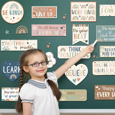 Bulletin Board Decorations Positive Affirmation Poster Cutouts Boho Rainbow Bulletin Board Decor Inspirational Motivational Banner Classroom Decor...