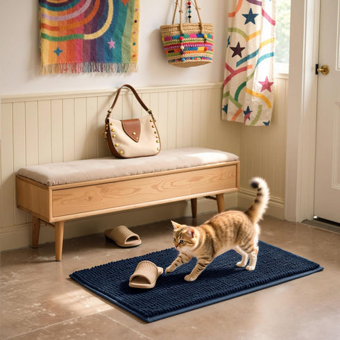 SUBRTEX Bathroom Rugs Chenille Bath Rug Soft Short Plush Bath Mat Soft Shower Mat Water Absorbent Shower Mat Quick Dry Machine Washable(Navy,16" x...