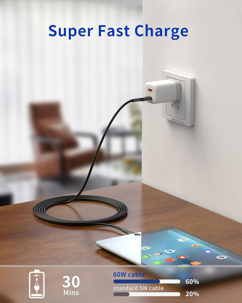USB C to USB C Cable(2Pack, 6ft, 60W/3A) for iPhone 15 Charger Cable Fast Charging for iPhone 15 Pro Max Plus,iPad Mini 6/ Pro 2021,iPad Air 4,Mac...