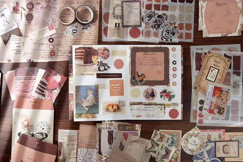 Draupnir Vintage Aesthetic Scrapbook Kit(346pcs), Bullet Junk Journal Kit with Journaling/Scrapbooking Supplies, Stationery, A6 Grid Notebook Grap...