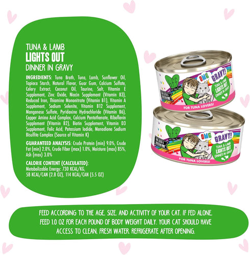 B.F.F. OMG - Best Feline Friend Oh My Gravy!, Tuna & Lamb Lights Out with Tuna & Lamb, 5.5oz Can (Pack of 8)...