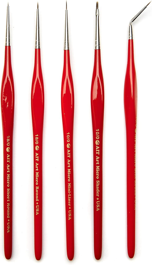 AIT Art Select Micro Detail Brush Set, 5 Miniature Paint Brushes for Fine Detail, Handmade in USA for Trusted Performance, Triangular Handle Desig...