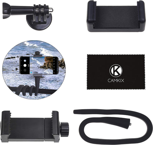 Flexible Smartphone Holder Stand - Wrap Around - 2X Phone Clip, 1x Action Camera Mount Compatible with iPhones, Android, GoPro, Arlo Baby Monitor ...