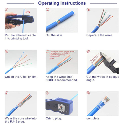 VCELINK RJ45 Cat5e Cat5 Pass Through Connectors, Cat5e RJ45 Ends, RJ45 Modular Plugs for Solid or Stranded UTP Network Cable 100-Pack...