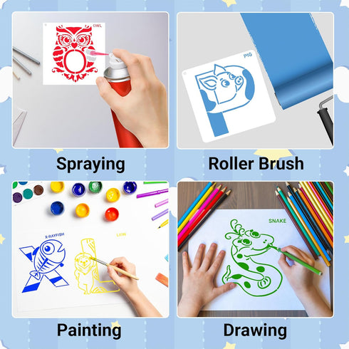 Letter Animal Stencils Painting Stencils 26 Pieces Alphabet Art Craft Stencils Reusable Animal Alphabet Stencils for Painting Drawing Learning Mat...