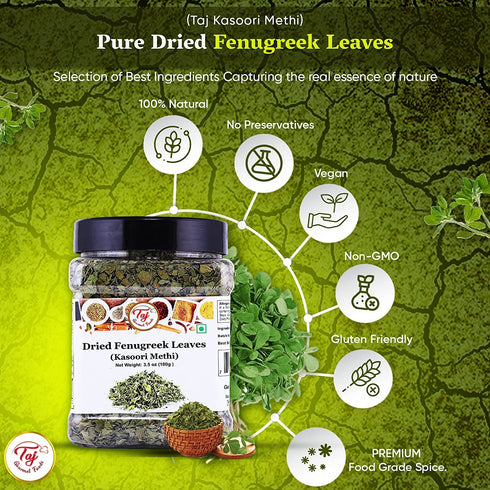 TAJ Kasoori Methi | Dried Fenugreek Leaves | Product of India | 1oz (28g)...