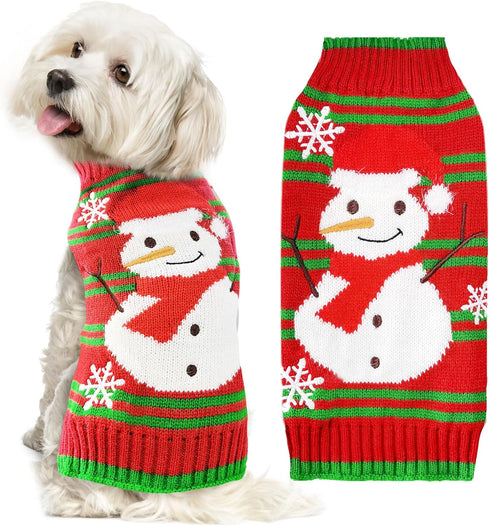 Dog Christmas Sweater Cute Snowman Puppy Cat Costume Boy Girls Xmas Holiday Pet Clothes New Year Outfits Gifts for Small Medium Large Dogs (XXS, R...