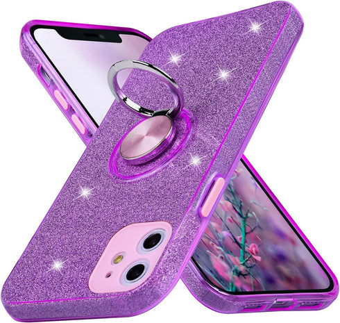 Wisdompro Glitter Case for iPhone 11, with Ring Holder Kickstand for Women Girls - Purple...