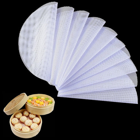 10Pcs Round Silicone Steamer Liners,11inch Non-stick Silicone Steamer Mesh Mat,Reusable Bamboo Steamer Liner Pad Dim Sum Mesh for Home Kitchen Coo...