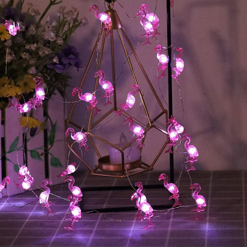 Solar Outdoor Flamingo String Lights, 15.8 FT 30 LED Solar Flamingo Fairy Lights 3 Modes Copper Wire Lights Waterproof for Garden Patio Gate Yard ...