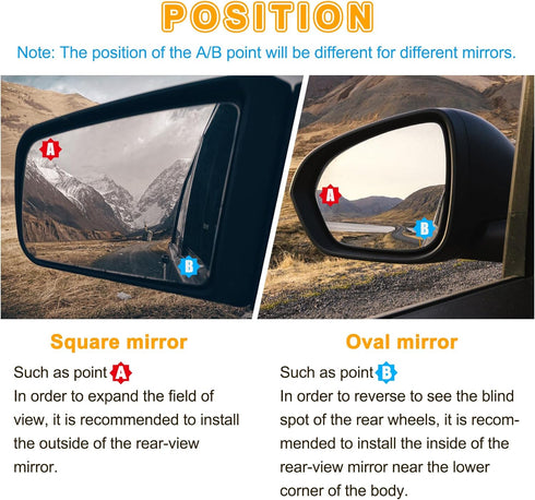 2 Pieces Blind Spot Mirror - PSLER 2" Round HD Glass Convex Rear View Mirror with Frame, 360° Wide Angle Side View Mirror Accessories with Self Ad...
