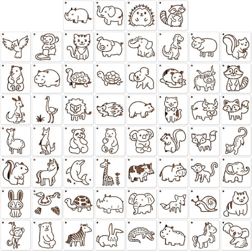 60 Pcs Cute Animals Painting Stencils,Waterproof Drawing Templates for DIY Canvas Fabric Wall Decors Art Set,Reusable Plastic Stencil for Adult DI...
