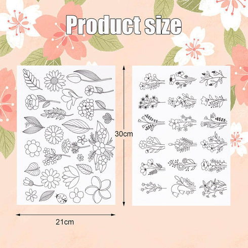 46PCS Water Soluble Stabilizer for Embroidery,Stick and Stitch Embroidery Paper with Pre-Printed Flowers and Leaves Pattern,Embroidery Sewing Stab...