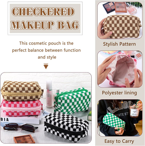 4Pcs Checkered Makeup Bag for Women Knitted Small Cosmetic Bag Travel Makeup Pouch for Purse Zipper Toiletry Organizer Cute Aesthetic Girls Makeup...