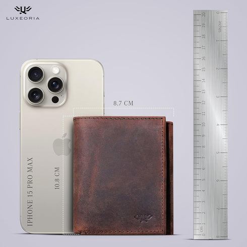 LUXEORIA Leather Wallet for Men, Handcrafted Genuine Leather Travel Wallet, Minimalist Mens Slim Trifold Wallet, Anti-Theft RFID Blocking Wallet f...