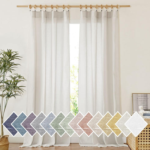 NICETOWN Linen Sheer Curtains and Drapes for Living Room, Rod Pocket & Back Tab Semitransparent with Light Through Vertical Window Treatments for ...