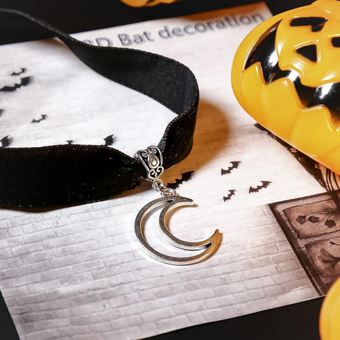 RareLove Halloween Costumes Black Velvet Gothic Collar Choker Crescent Moon Necklace Alloy Plated Gothic Accessory for Women...
