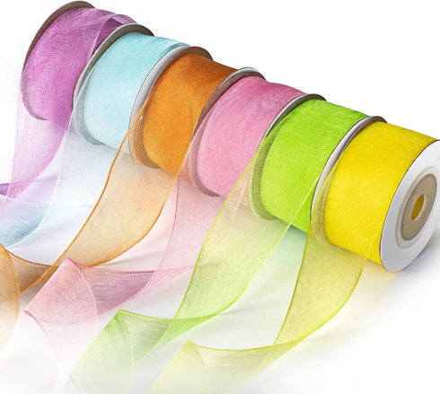 6 Spools Ribbon Sheer Chiffon Ribbon Gift Wrapping Ribbon Summer Ribbon Organza Ribbon for Crafts, 1 Inch Wide 60 Yards...