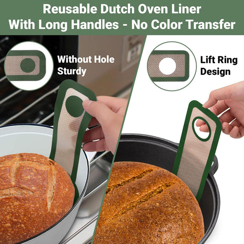 Silicone Bread Sling 5 PCS Gift Set- Set Includes 3 Green Silicone Bread Sling Oval and Round,1 Brush,1 Spatula. Non-Stick Sourdough Silicone Brea...